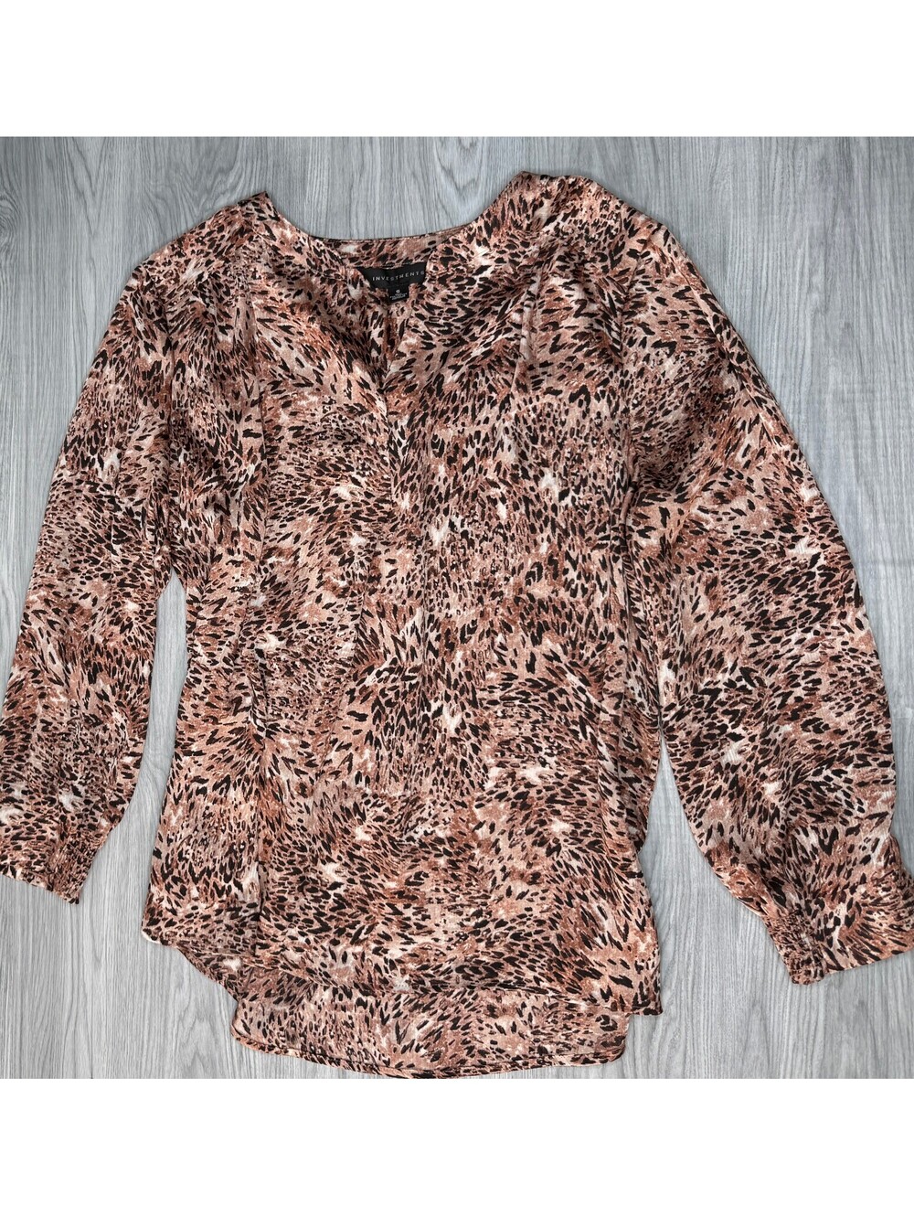 Investments Women's Size Small Brown Animal Print Long-Sleeve Blouse